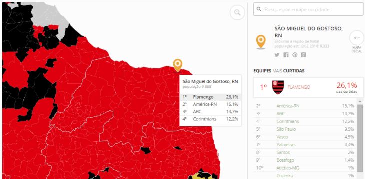 Mapa de curtidas em Gostoso (FOTO: GE)